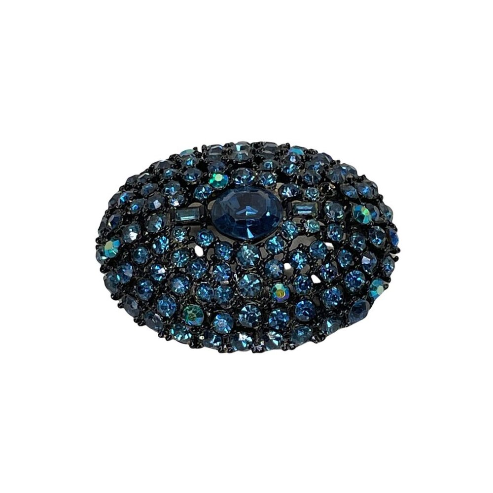 1940-50s Bermuda Blue Swarovski Prong Set Crystal Rhinestone Brooch